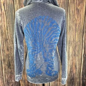 ⭐️Lauren Moshi blue tiger burnout gray blue full zip hoodie jacket size XS